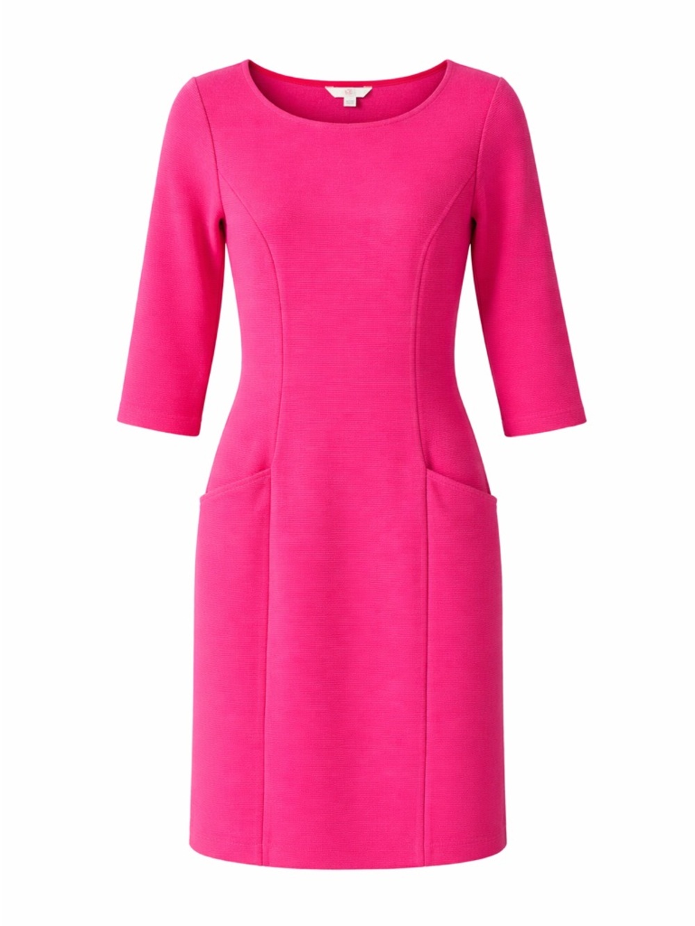Boden Vibrant Pink Textured Shift Dress 3/4 Sleeve Preppy Chic Work Size US 2P